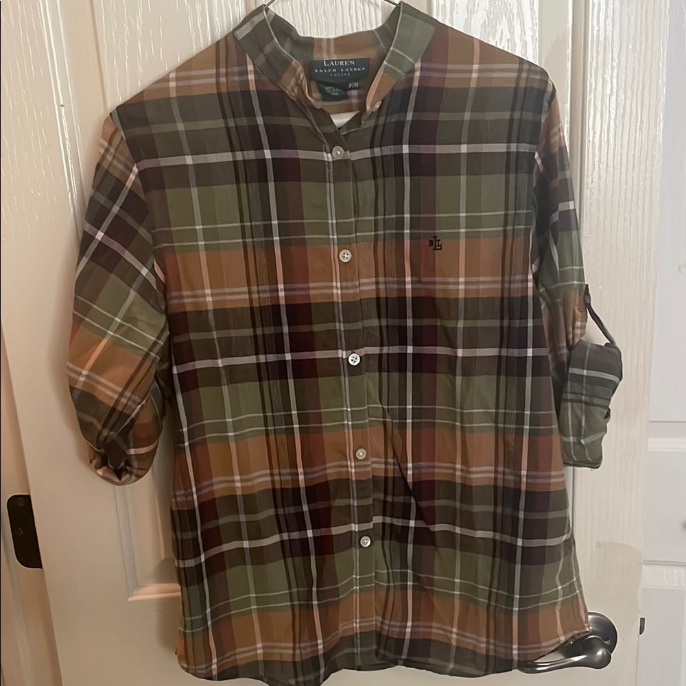 Lauren Ralph Lauren Plaid Shirt - Green and Brown Petite/M